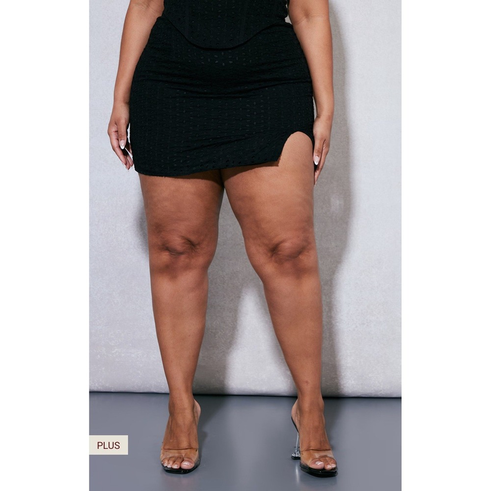 NWT Pretty Little Thing Black Eyelet Corset and Skirt Women's Size US 26 Set - Picture 3 of 14
